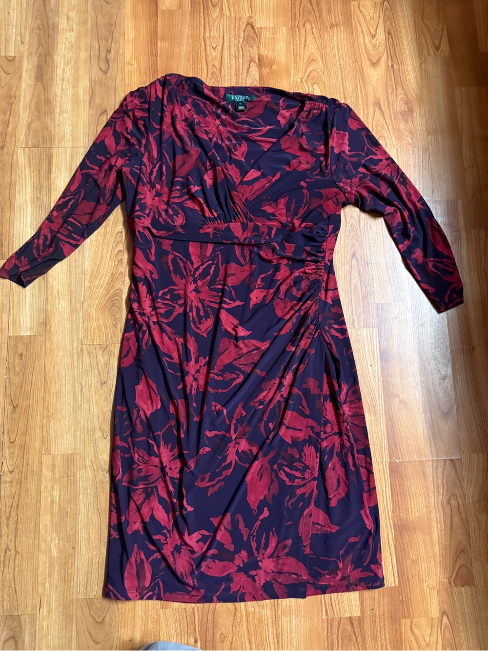 Ralph Lauren Red Floral Long-Sleeve V-Neck Dress